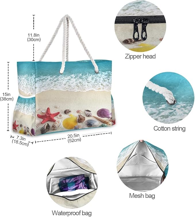 senya Large Beach Bags Totes Canvas Tote Shoulder Bag Soft Wave Water Resistant - Image 4