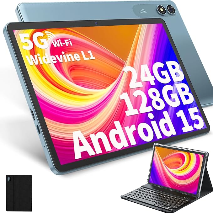 Android Tablet with Keyboard, Android 15 Tablet 10 inch with 24GB+128GB by HISORL