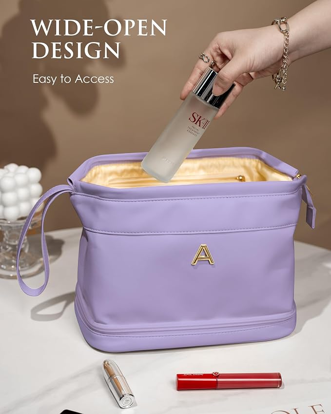 Bridesmaid Gifts for Women, Initial Makeup Bag, Personalized Double Layer - Image 3