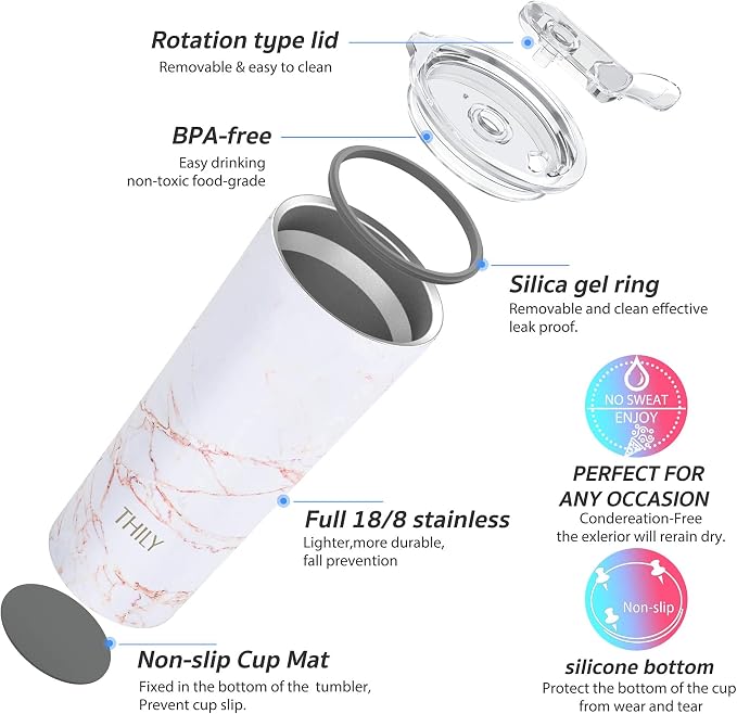 THILY Stainless Steel Vacuum Insulated Tumbler 26 oz Triple-Insulated Travel Mug - Image 4
