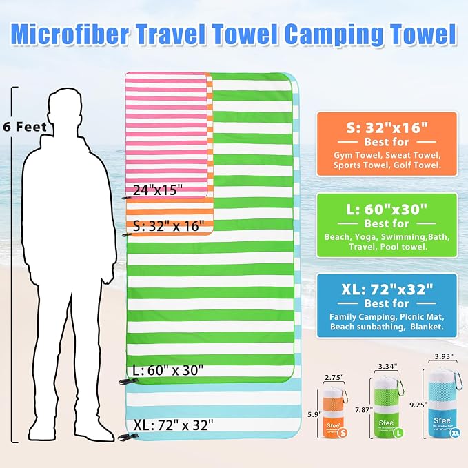 Sfee 2 in 1 Microfiber Beach Towel, Quick Dry Towel Camping Travel Towel Super - Image 7