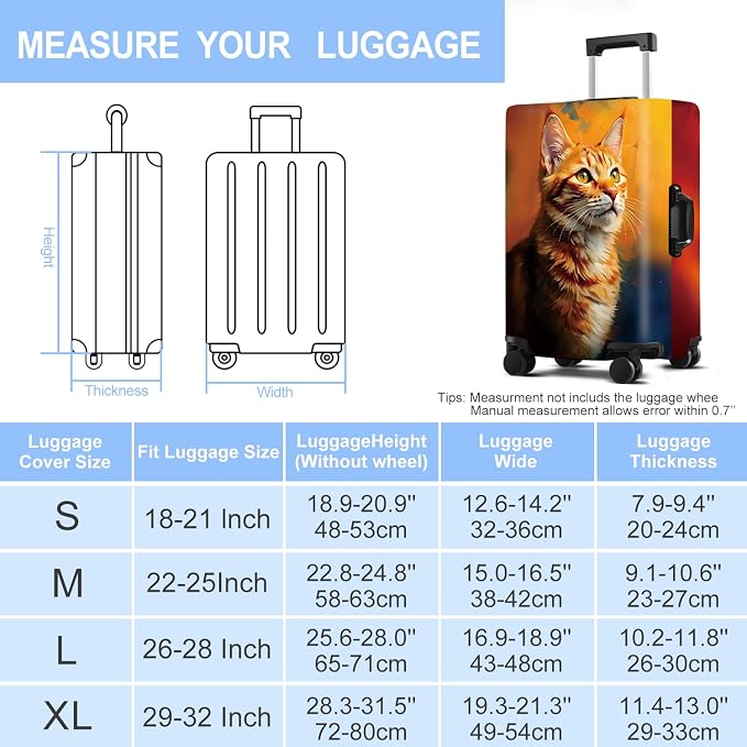 Cat Luggage Cover Washable Suitcase Protector Anti-Scratch, Stretchable Fit - Image 6