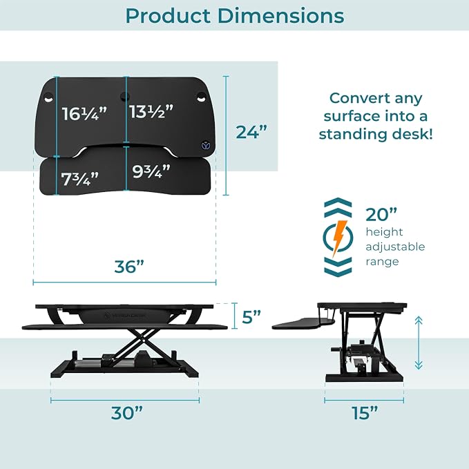 VERSADESK PowerPro™ 36 Inch Electric Standing Desk Converter, Height Adjustable - Image 3