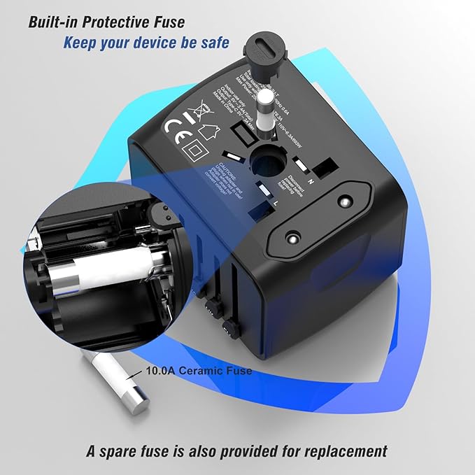 Universal International Travel Power Adapter W/High Speed 2.4A USB, 3.0A Type-C - Image 4