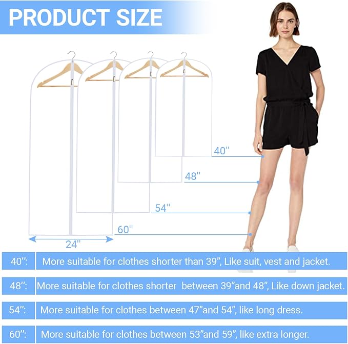 Garment Bags for Hanging Clothes 24'' x 60'' Coat Covers for Closet Foldable - Image 6