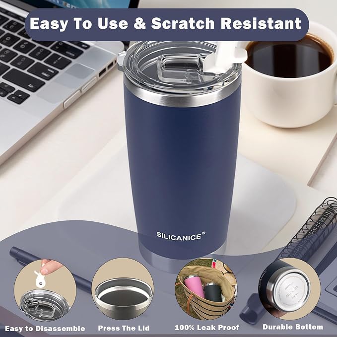 Dark Blue 20 oz Tumbler with Straw And Lid, Durable Stainless Steel Vacuum - Image 5