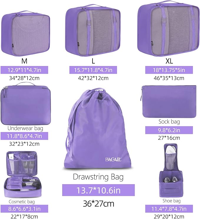 BAGAIL 8 Set Packing Cubes Luggage Packing Organizers - Image 2