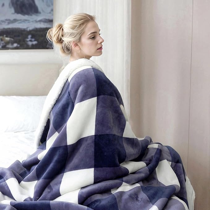 PU MEI Sherpa Blanket Fleece Throw Blanket Twin Plaid Thick Bed Blanket - Image 2
