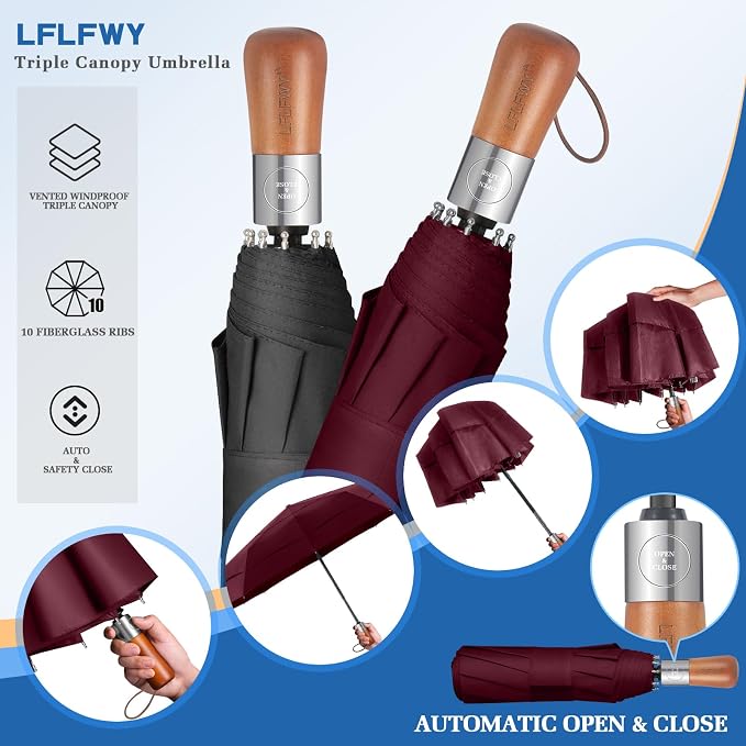 3T Wind Armor Travel Umbrella Compact Easy Auto Open Close Folding Umbrellas - Image 7