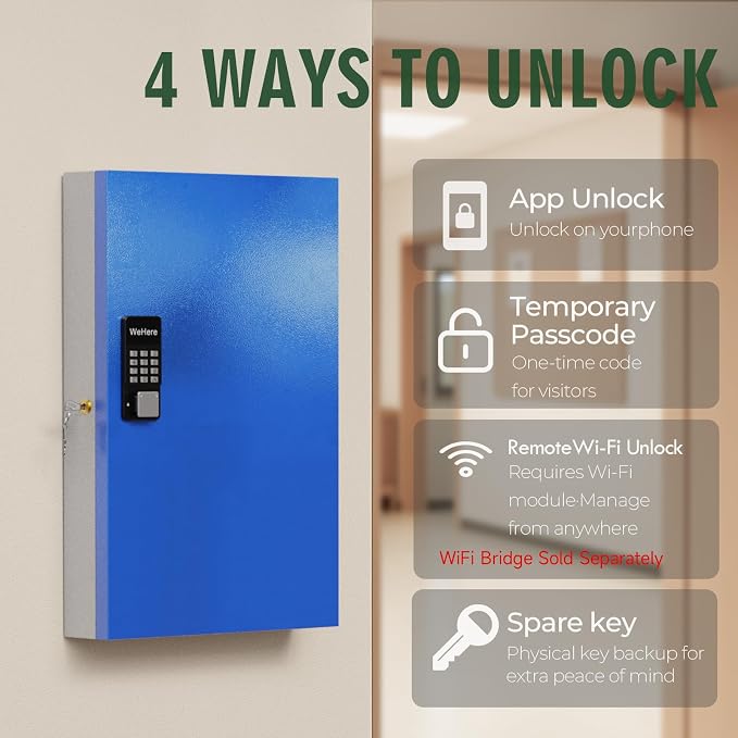 WeHere 96 Key Lock Box Wall Mount, APP Bluetooth/OTP/Wi-Fi Remote/Fixed - Image 4