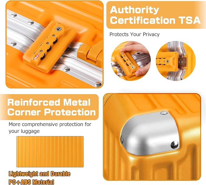 AnyZip Luggage Aluminium Frame Suitcase PC ABS Hard Shell TSA Lock No Zipper - Image 4