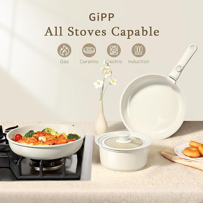 GiPP Ceramic Pots and Pans Set Non Stick, Nonstick Detachable Handle Cookware - Image 7