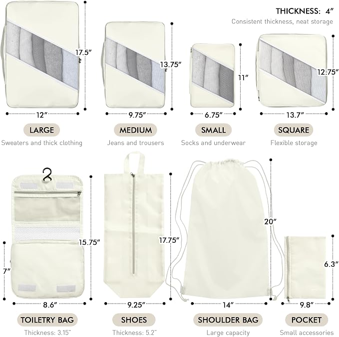 WVM Packing Cubes for Travel, 8 Set Luggage Organizer Bags - Image 2