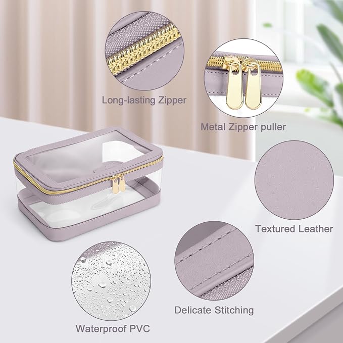 Travel Clear Makeup Bag with Makeup Brush Bag, Leather Makeup Case Toiletry Bag - Image 5