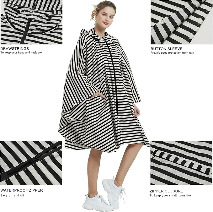 Rain Poncho Jacket Coat Hooded Zipper Style - Image 5