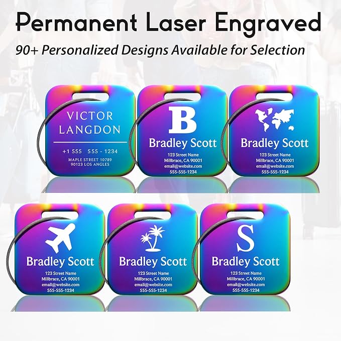 Customizable Stainless Steel Square Luggage Tags, Personalized, TSA Approved - Image 7