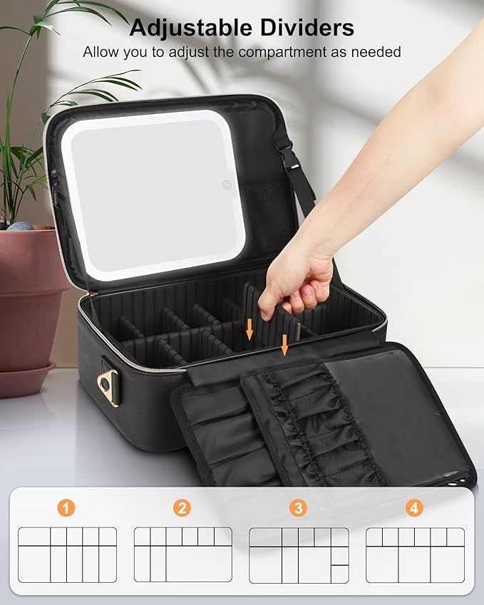 Relavel Makeup Bag with LED Mirror Travel Train Case Large Cosmetic Bags - Image 2