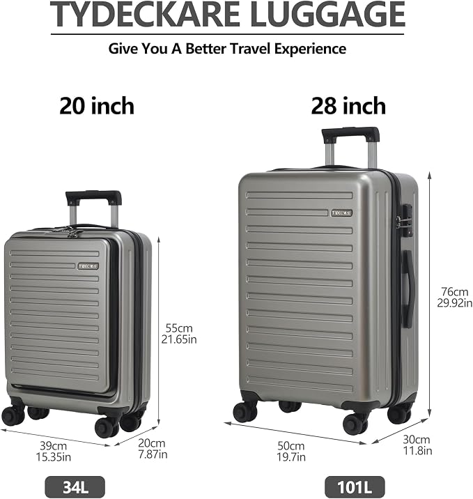 TydeCkare 2pcs 20/28" Luggage Set Lightweight HardShell, Only 20 Inch Carry On - Image 2