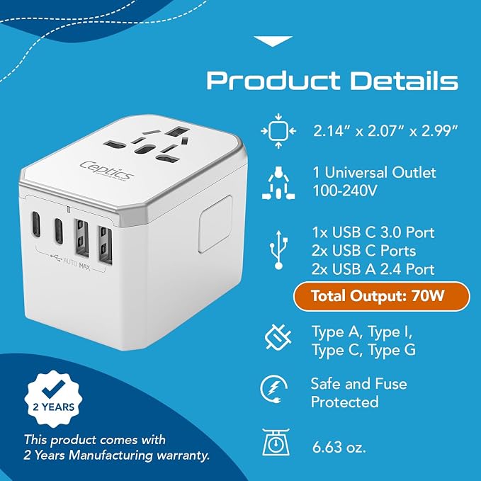 Ceptics 6 in 1 Universal Travel Adapter - Image 4