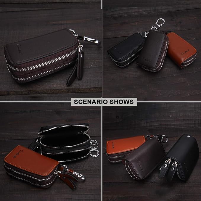CONTACTS Car Key Case Small Leather Double Zipper Key Holder - Image 6