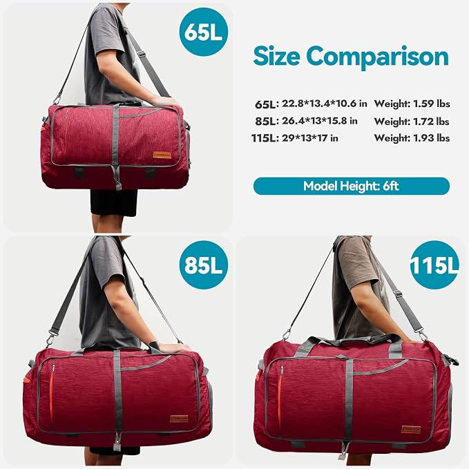 Canway 65L Travel Duffel Bag, Foldable Weekender Bag - Image 2