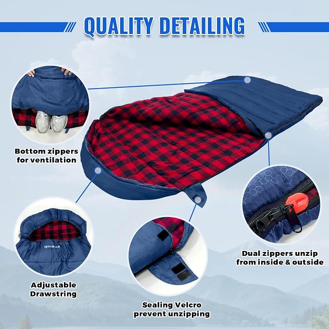 0 Degree Sleeping Bag Cotton Flannel Winter Cold Weather - Image 4