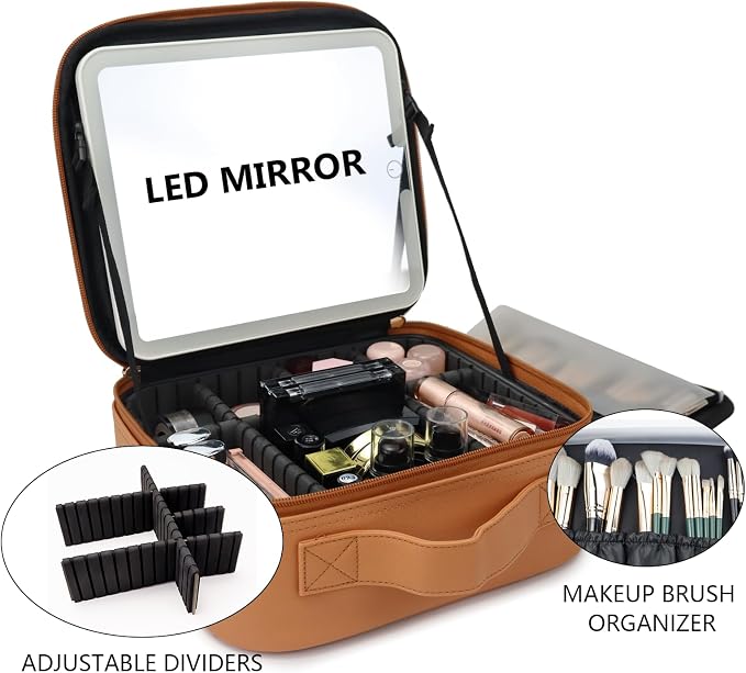 Travel Makeup Bag with LED Mirror Travel Makeup Organizer with 3 Lighted - Image 8