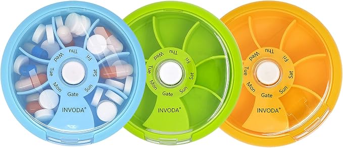 INVODA Weekly Pill Organizer 7 Compartment Rotating Pill Box by INVODA