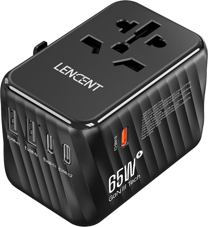 LENCENT International Travel Adapter, 65W GaN3 Universal Fast Charger by LENCENT