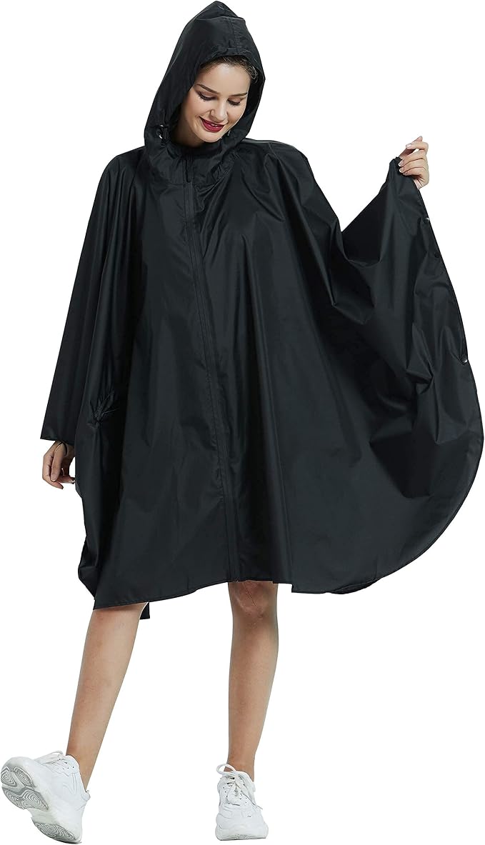 Rain Poncho Jacket Coat Hooded Zipper Style - Image 2