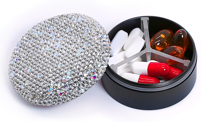 Small Pill Case 3 Compartments, Metal Round Portable Pill Box, Waterproof by LightOnIt