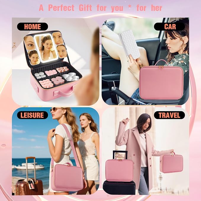Mid-Size Makeup Bag with LED 1X5X10X20X30X Magnifying Mirror and Travel Makeup - Image 8