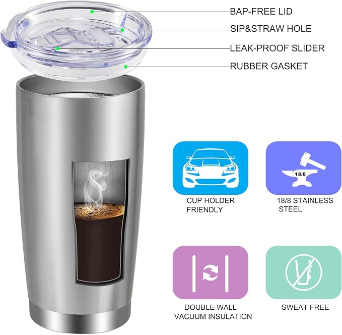 VEGOND 20oz Tumbler with Lid and Straw Stainless Steel Tumbler Cup Bulk Vacuum - Image 2