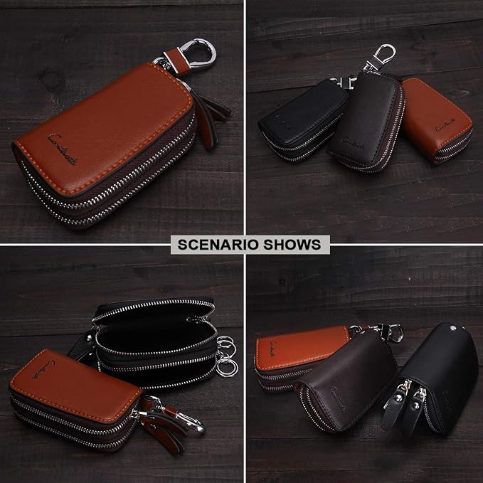 CONTACTS Car Key Case Small Leather Double Zipper Key Holder - Image 6