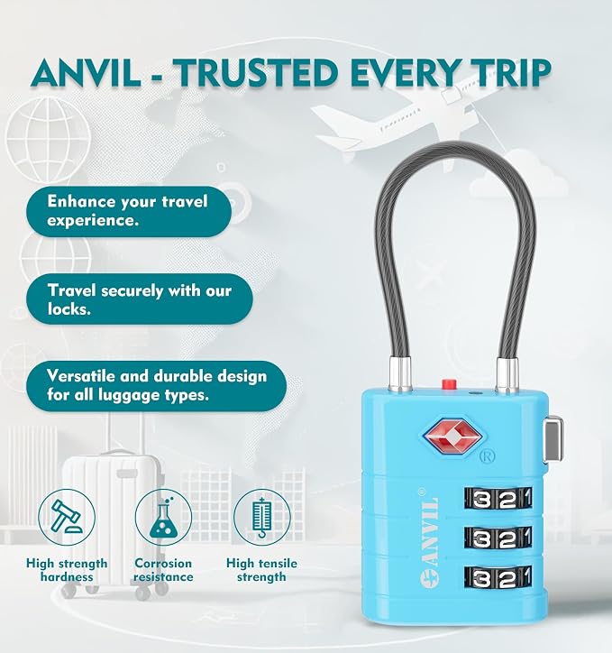 ANVIL TSA Approved Luggage Locks – High Security TSA008 Combination Travel Locks - Image 4