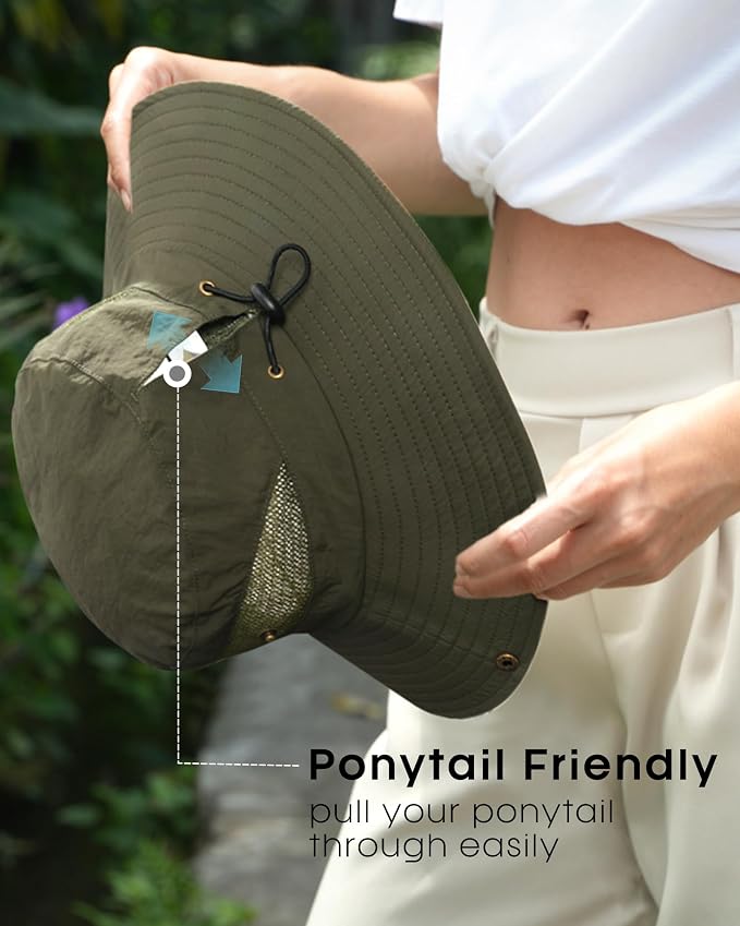 FURTALK Womens Sun Hat with Ponytail Hole Beach Hiking Summer Wide Brim UPF 80+ - Image 3