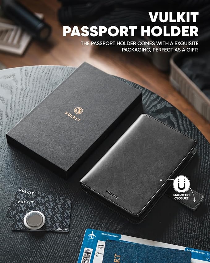 VULKIT Passport Holder with Airtag Holder RFID Blocking Passport Wallet Travel - Image 6