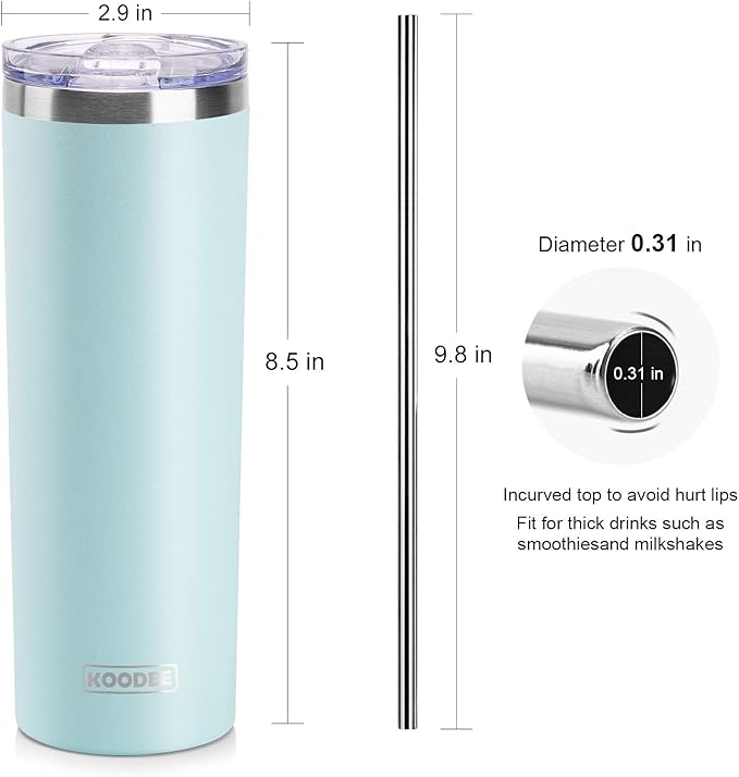 koodee 20 oz Tumbler with Lid and Straw-2 Pack Stainless Steel Insulated Skinny - Image 4