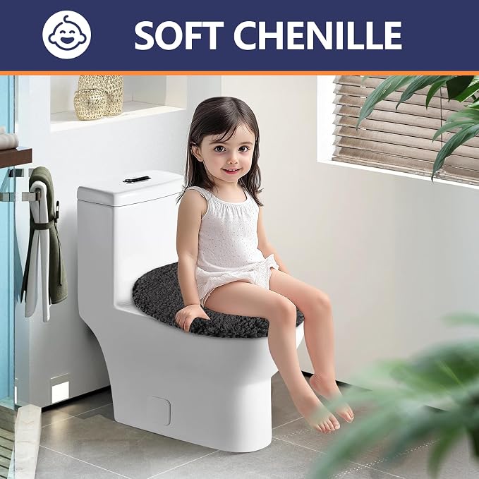 Microfiber Elongated Toilet Seat Cover 19.5"x 15" Machine Washable Solid Toilet - Image 5