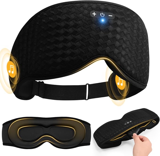 3D Contoured Sleep Mask with Bluetooth Headphones, Adjustable Blackout Sleeping by Mixiba