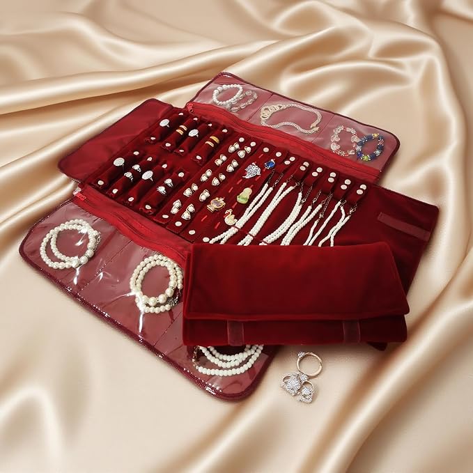 Velvet Travel Jewelry Case Roll Bag Organizer - Image 2
