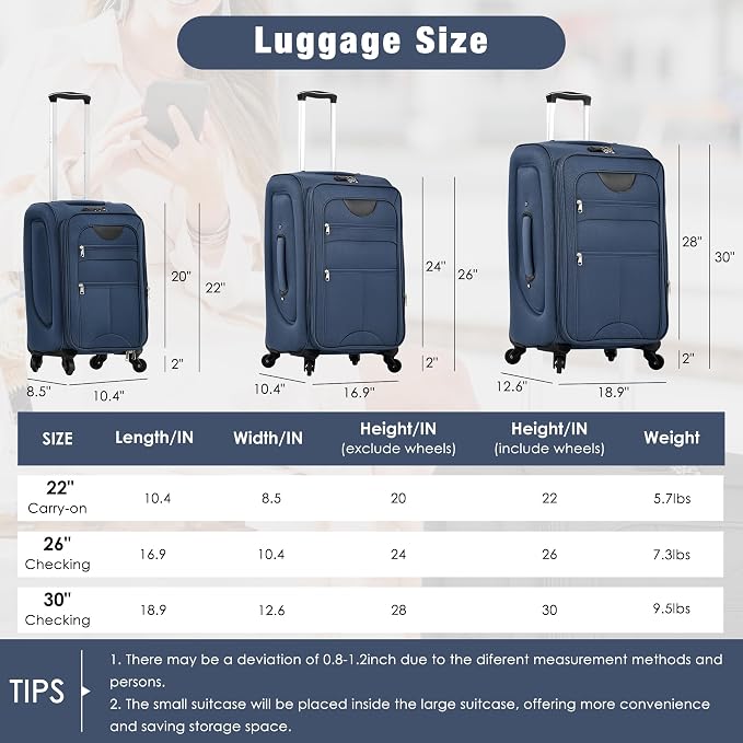 Merax Softside Luggage Set Softshell Lightweight 3 Piece Spinner Suitcase - Image 2