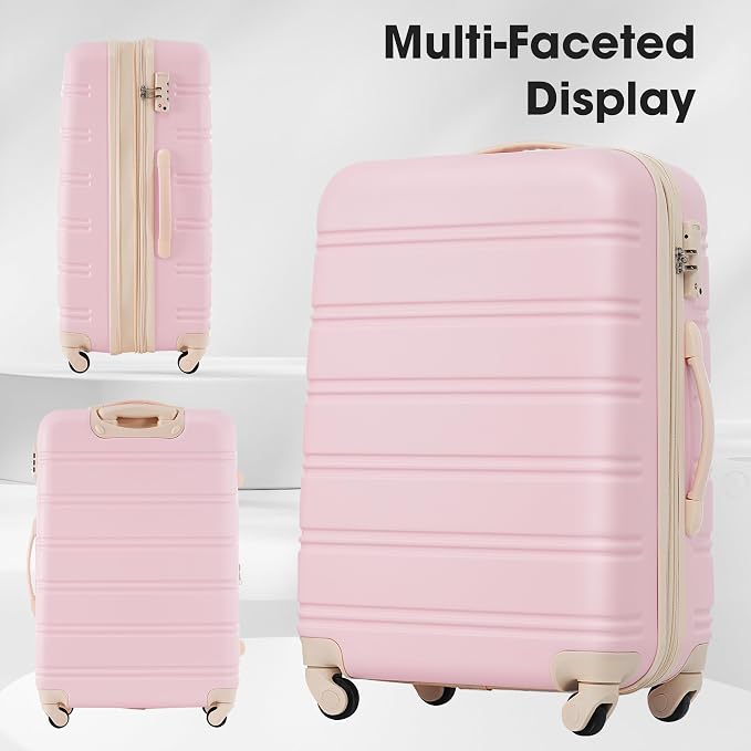 Merax Luggage sets of 2 Piece 20 24 IN Carry on Luggage Hard Case White Pink - Image 8