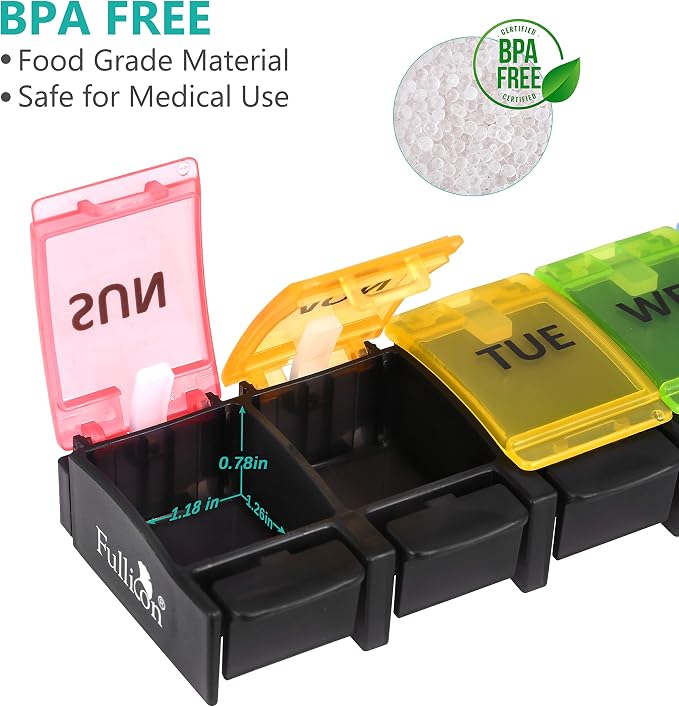 Fullicon Weekly Pill Box Organizer, 7 Day Tablet Boxes - Image 6
