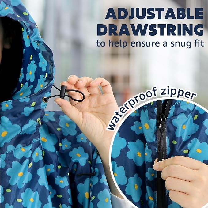 ANYOO Waterproof Rain Poncho Lightweight Reusable Hiking Hooded Coat Jacket - Image 5