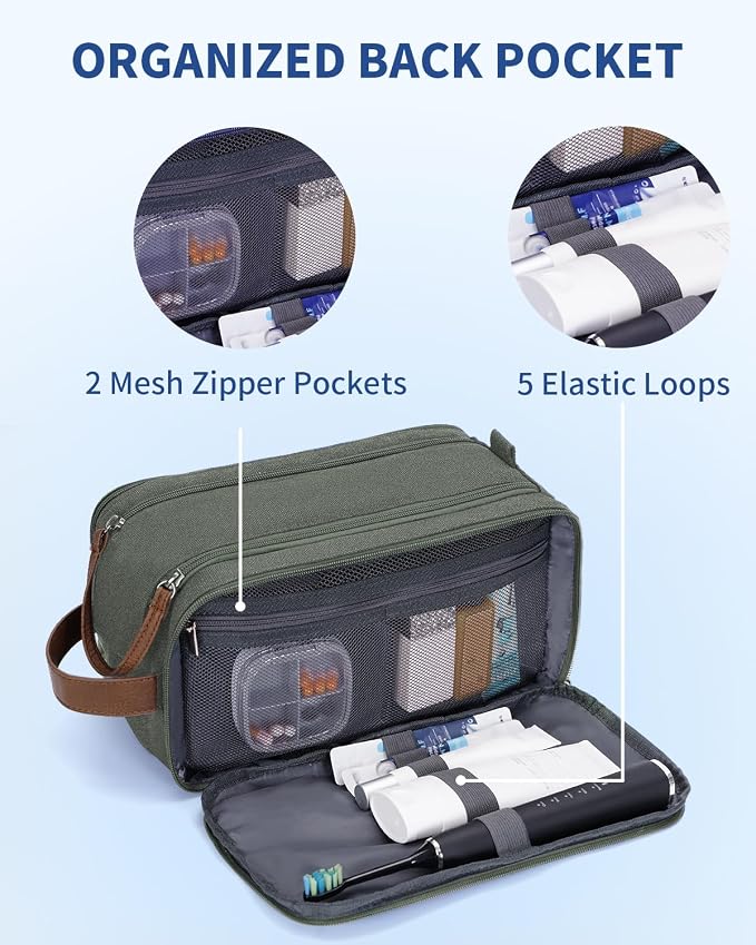 WANDF Toiletry Bag for Men Travel Toiletry Organizer Canvas and Leather Dopp - Image 6