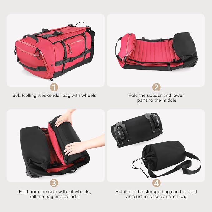 Rolling Duffle Bag with Wheels, 86L 30”Folding Duffle Backpack with 2 Wheels - Image 3