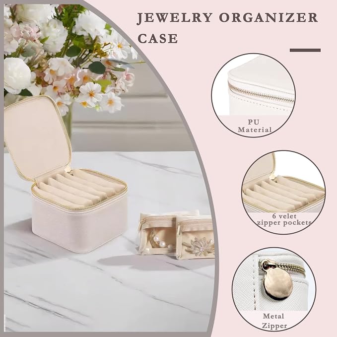 Jewelry Box Organizer for Women, Small Jewelry Travel Case, Leather Travel - Image 4
