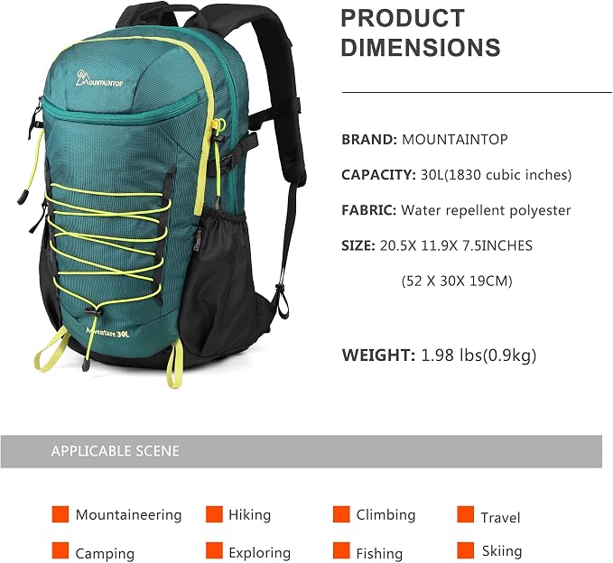 MOUNTAINTOP Hiking Backpack, 30L Camping Backpack, Men Women Hiking Daypack - Image 2