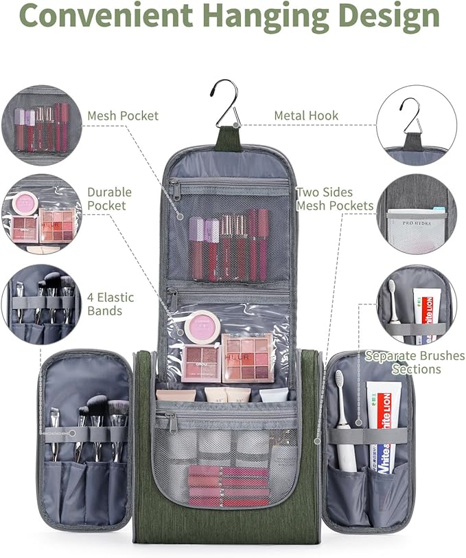 Narwey Hanging Toiletry Bag for Women Travel Makeup Bag Organizer Toiletries - Image 2